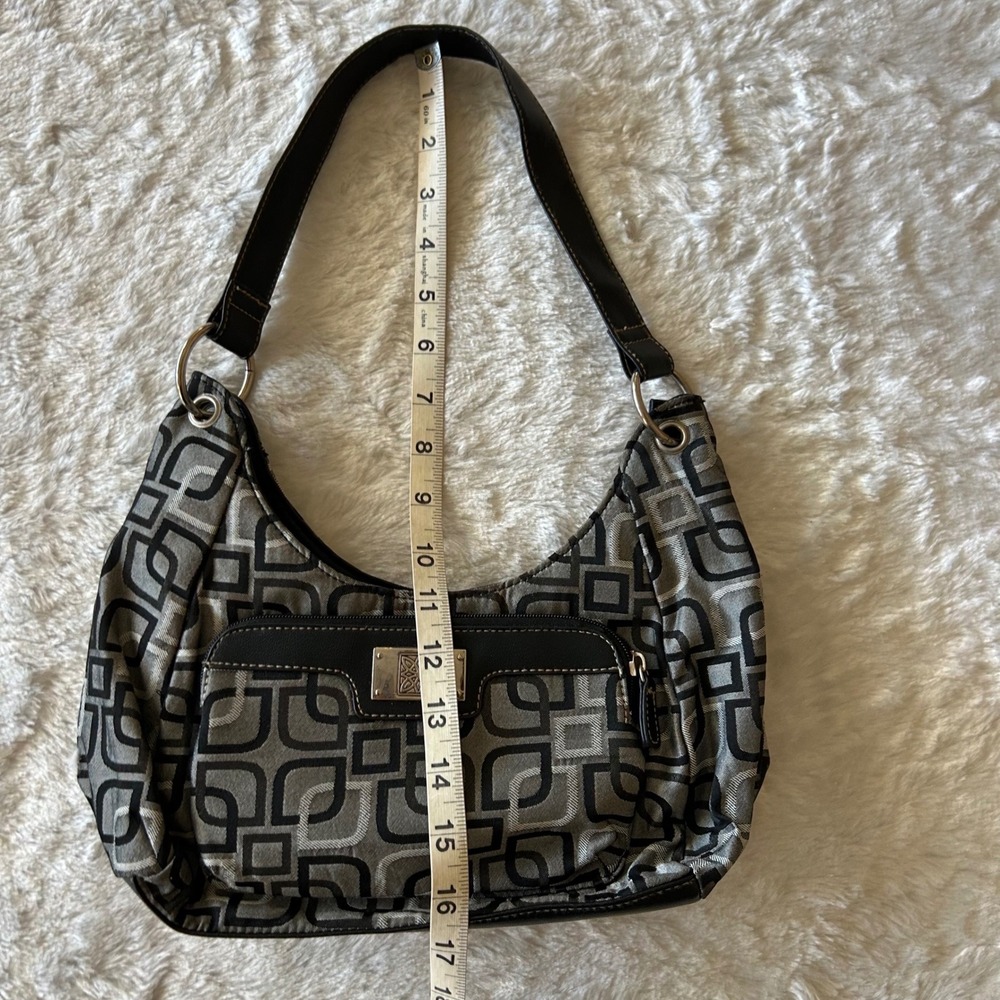 Liz Claiborne Shoulder Bag Womens Small Black Grey Y2K Mini Geometric Logo Hobo - Picture 4 of 8